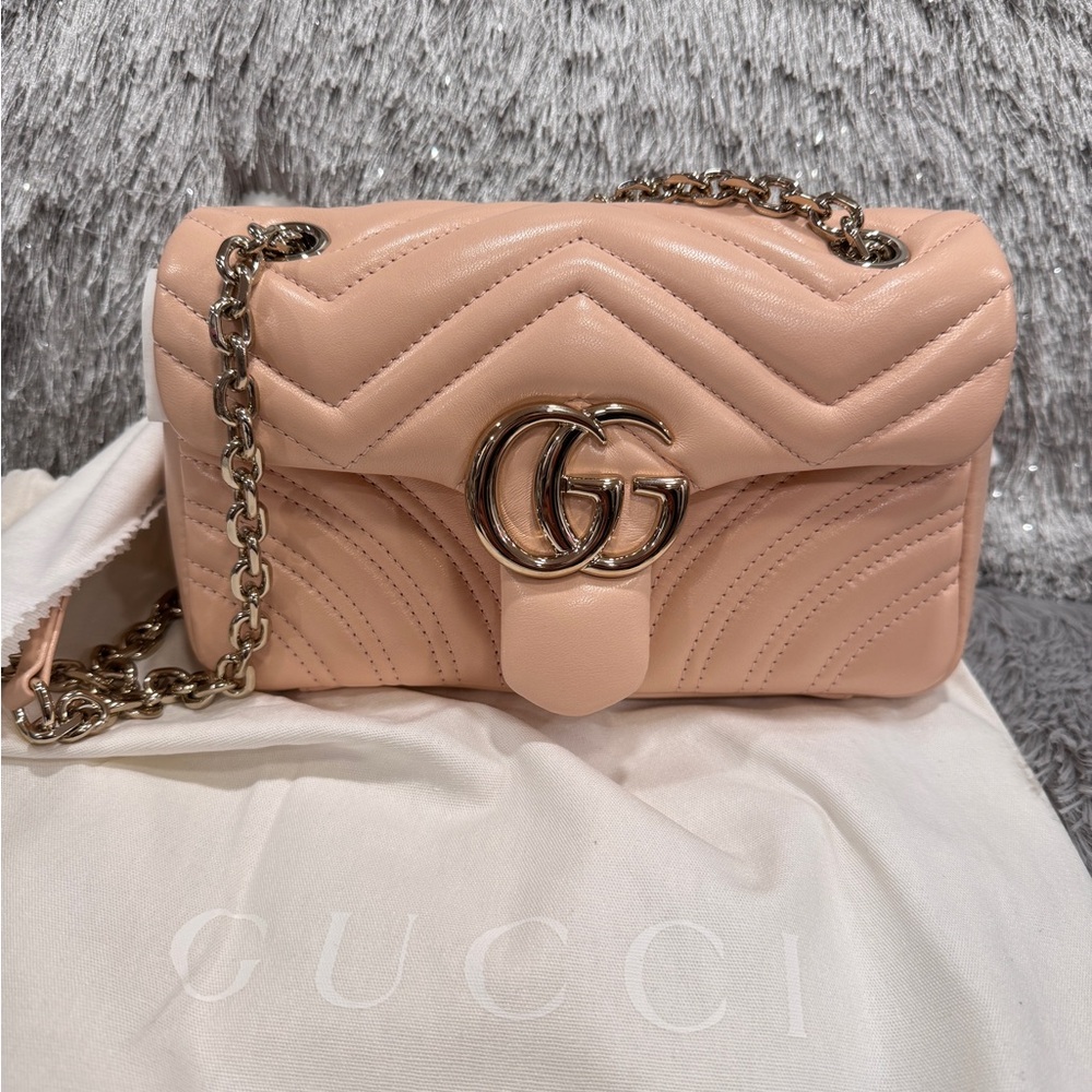 Gucci GG Marmont small shoulder bag Pink Beige Leather